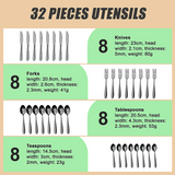32 Piece Stainless Steel Cutlery Set Knives Fork Spoon Teaspoon