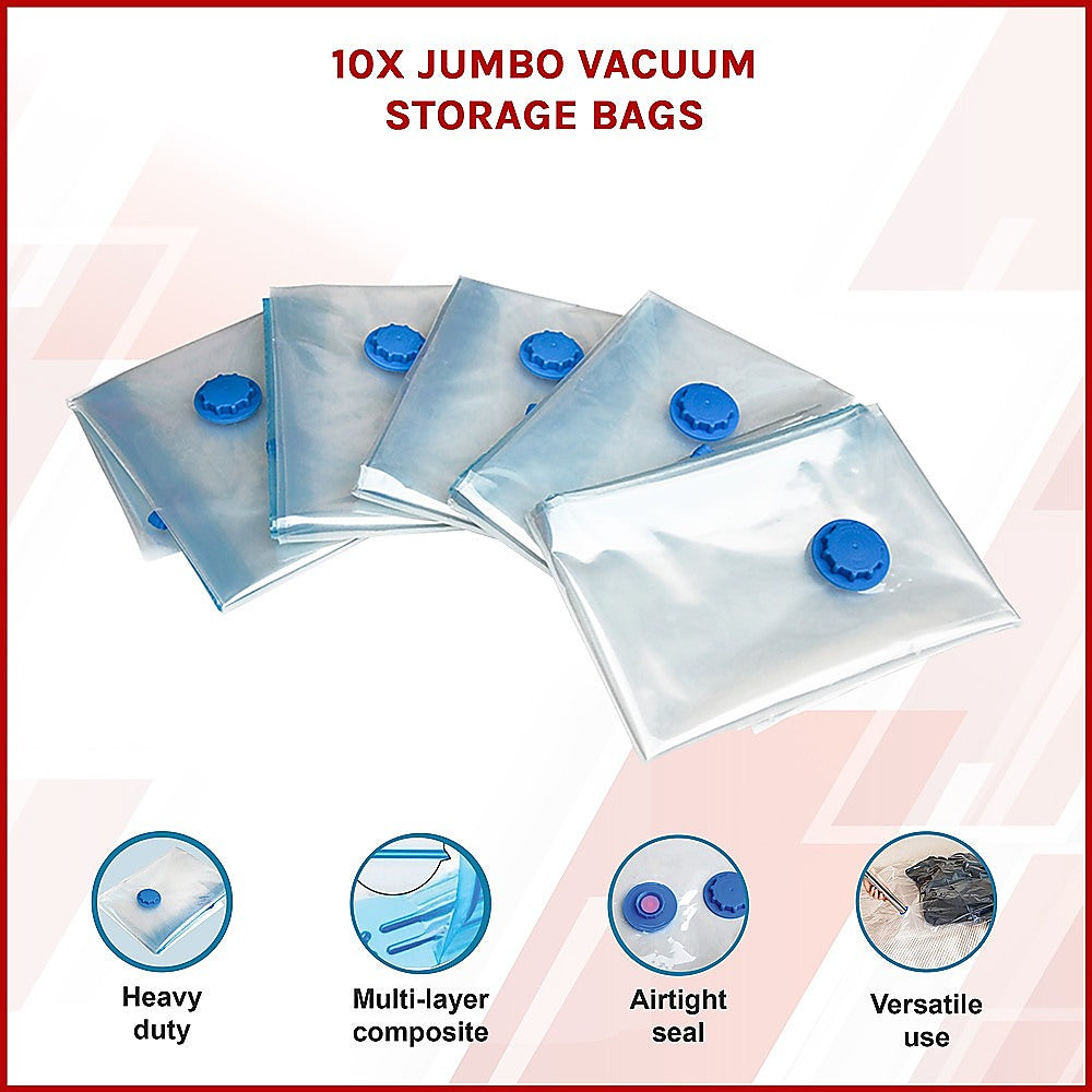 10X Jumbo Vacuum Storage Bags â€“ Space Saver Seal Bags for Clothes, Bedding, Blankets & Travel Organisation