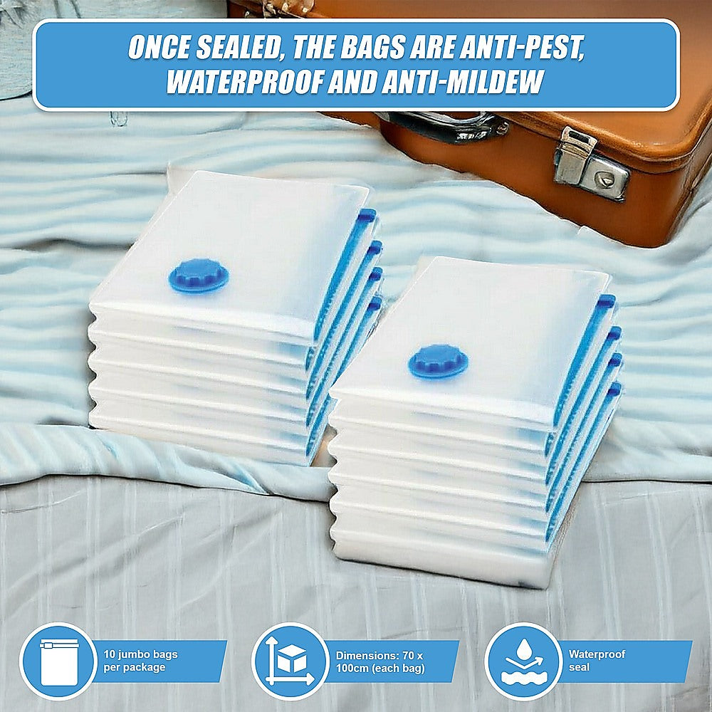 10X Jumbo Vacuum Storage Bags â€“ Space Saver Seal Bags for Clothes, Bedding, Blankets & Travel Organisation