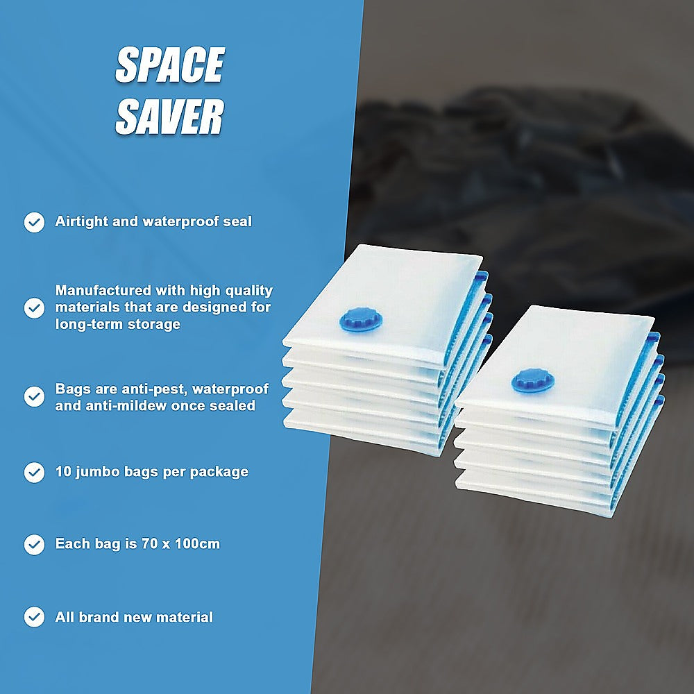 10X Jumbo Vacuum Storage Bags â€“ Space Saver Seal Bags for Clothes, Bedding, Blankets & Travel Organisation
