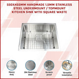 Kitchen Sinks: 550x455mm Handmade 1.5mm Stainless Steel Undermount / Topmount Kitchen Sink with Square Waste