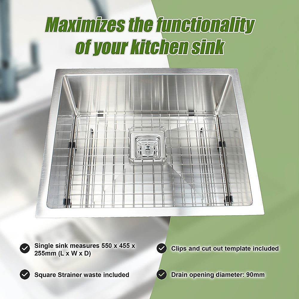 Kitchen Sinks: 550x455mm Handmade 1.5mm Stainless Steel Undermount / Topmount Kitchen Sink with Square Waste