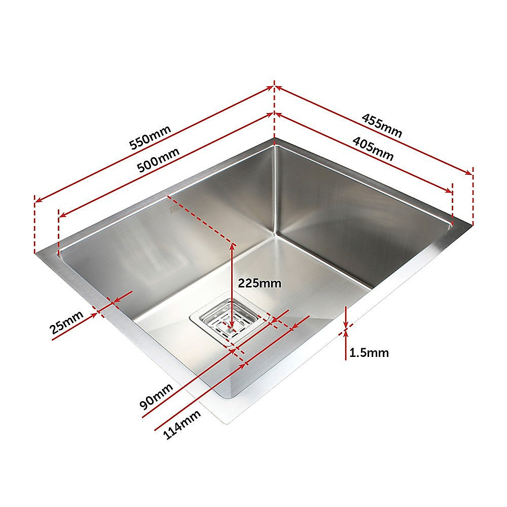 Kitchen Sinks: 550x455mm Handmade 1.5mm Stainless Steel Undermount / Topmount Kitchen Sink with Square Waste