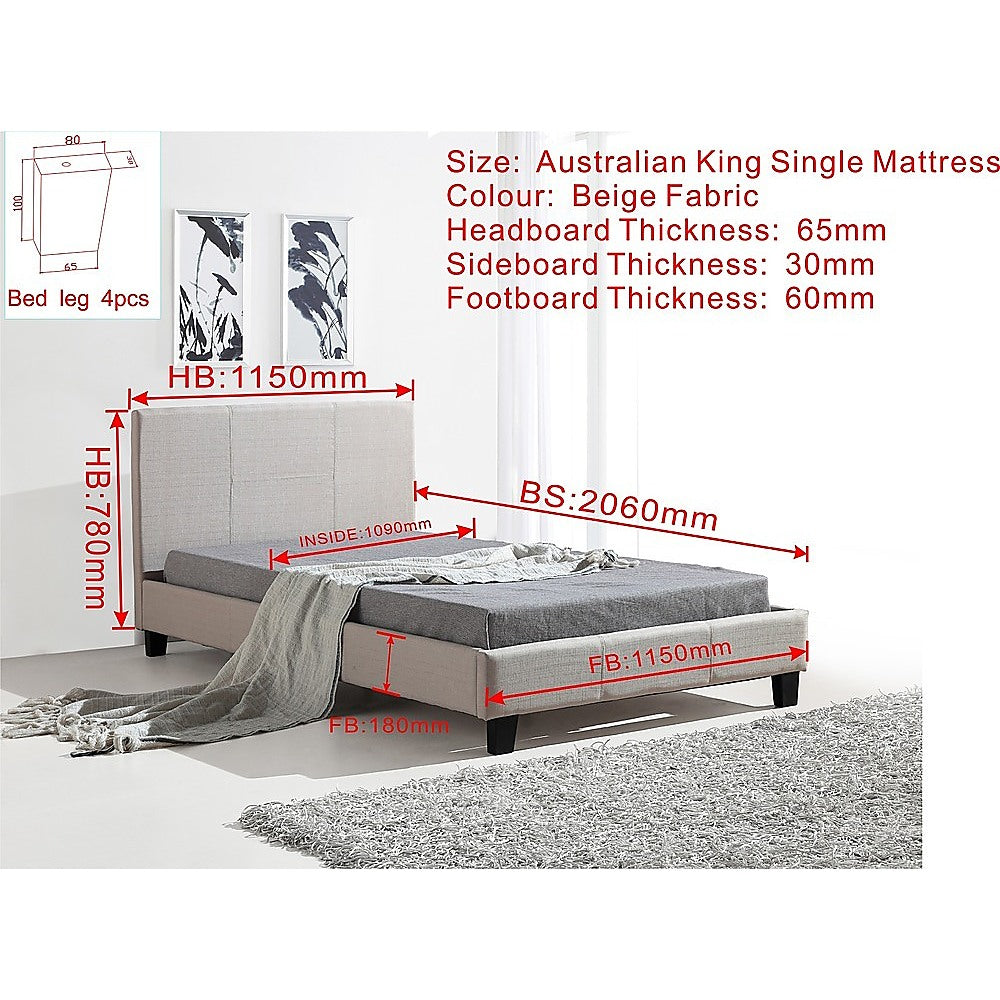 Beds & Bed Frames: King Single Linen Fabric Bed Frame Beige