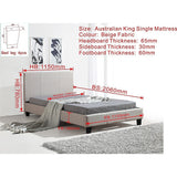 Beds & Bed Frames: King Single Linen Fabric Bed Frame Beige