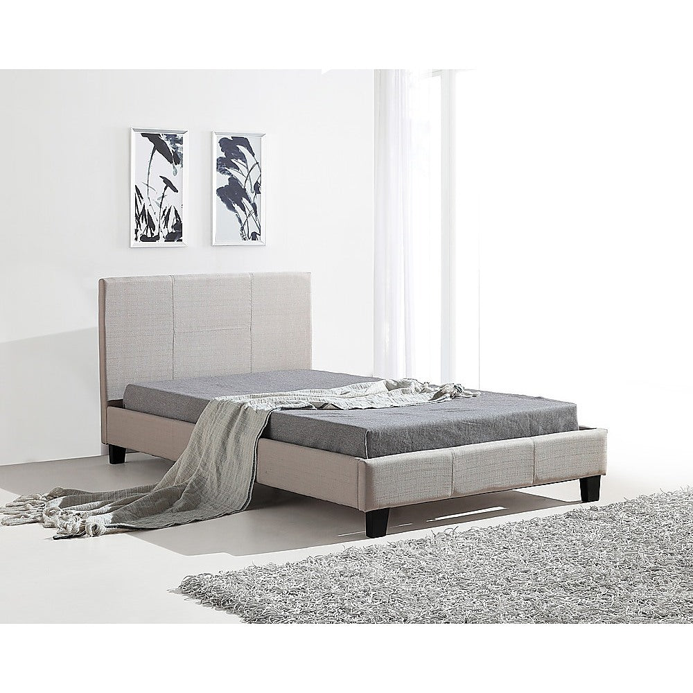 Beds & Bed Frames: King Single Linen Fabric Bed Frame Beige
