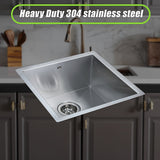 Sinks: 440x440mm Handmade Stainless Steel Undermount / Topmount Kitchen Laundry Sink with Waste