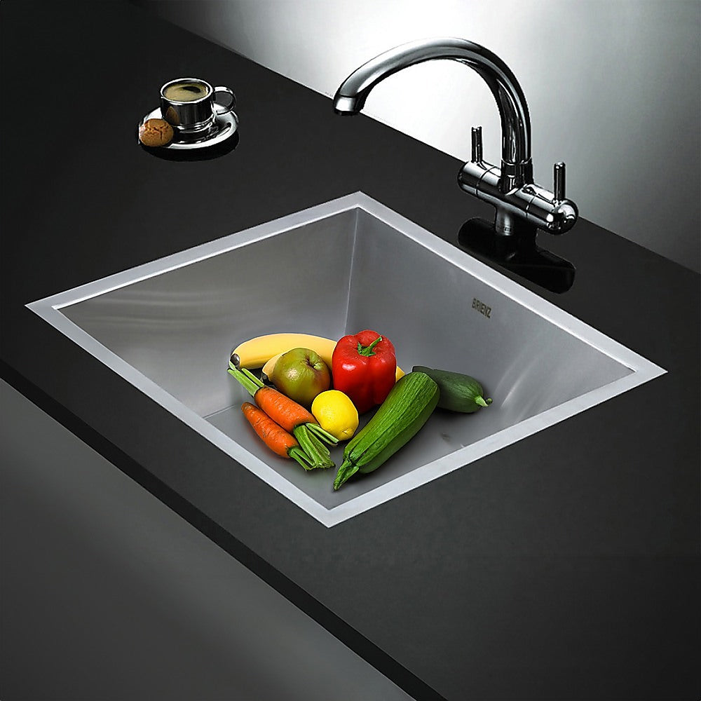 Sinks: 440x440mm Handmade Stainless Steel Undermount / Topmount Kitchen Laundry Sink with Waste
