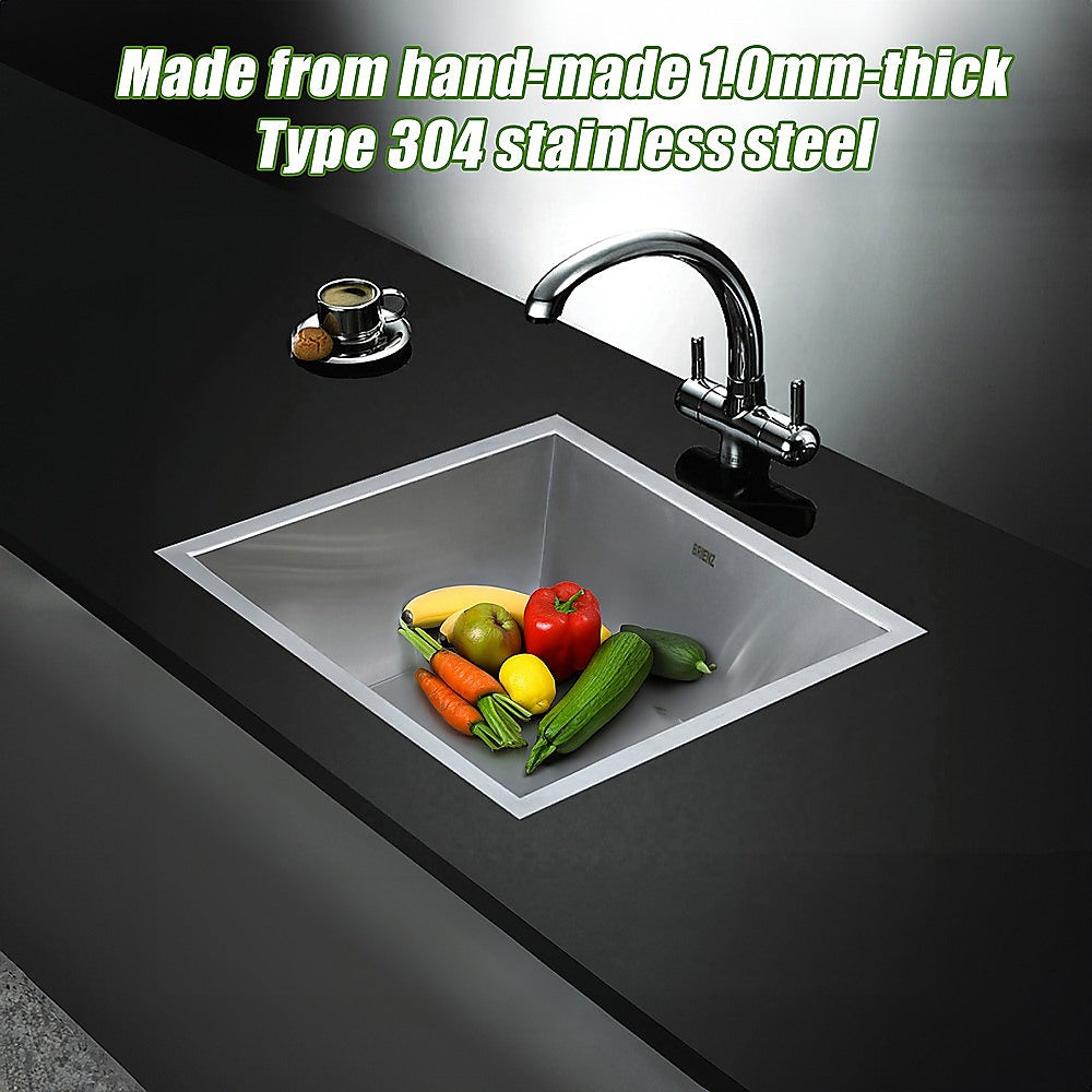 Sinks: 440x440mm Handmade Stainless Steel Undermount / Topmount Kitchen Laundry Sink with Waste