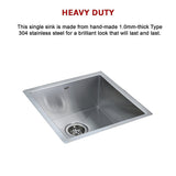 Sinks: 440x440mm Handmade Stainless Steel Undermount / Topmount Kitchen Laundry Sink with Waste