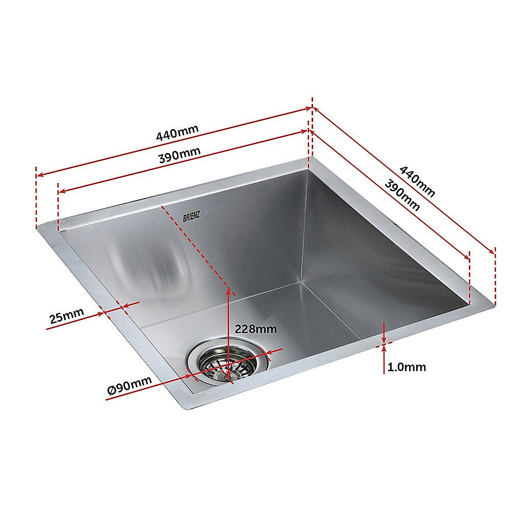 Sinks: 440x440mm Handmade Stainless Steel Undermount / Topmount Kitchen Laundry Sink with Waste