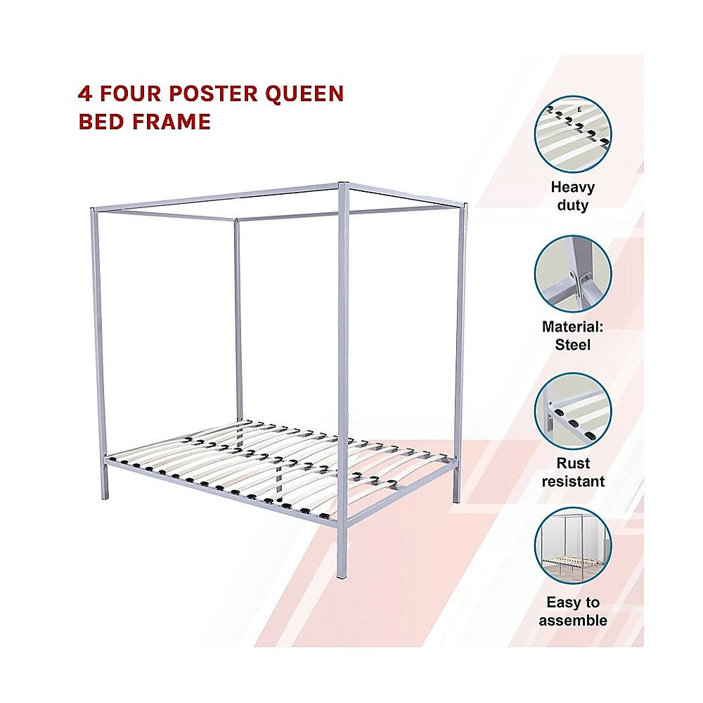 Beds & Bed Frames: 4 Four Poster Queen Bed Frame