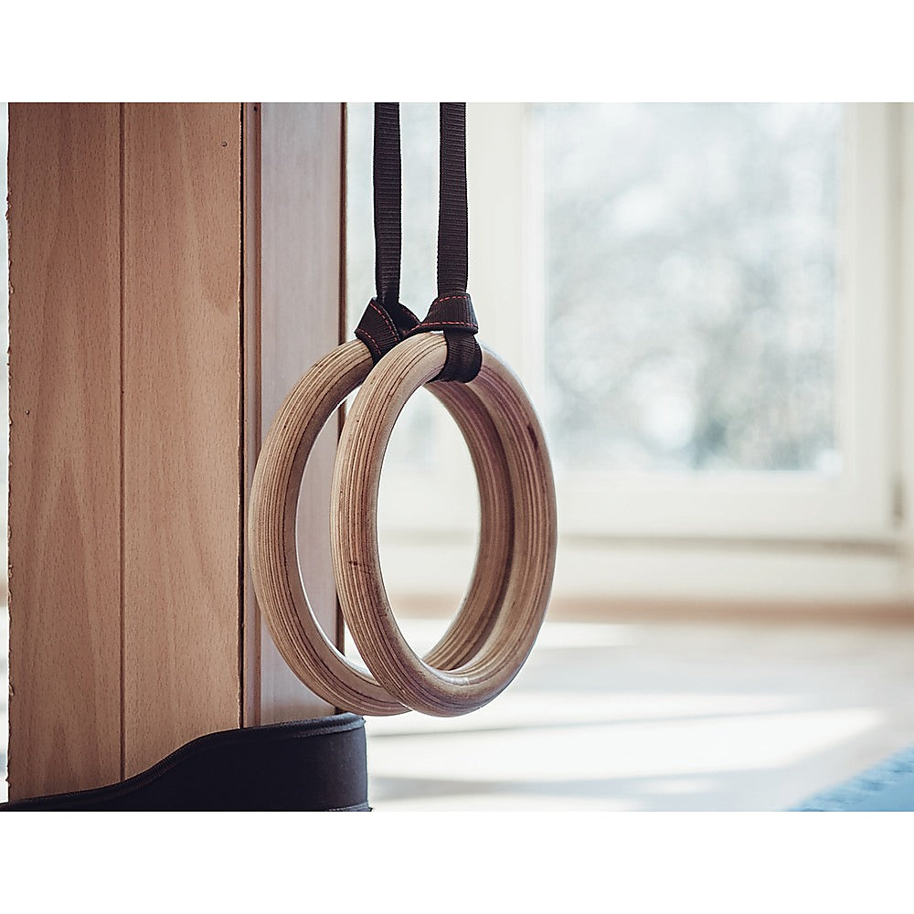 Gym Equipment & Accessories: Birch Wood Gymnastic Rings with Adjustable Straps  Strength & Calisthenics Training