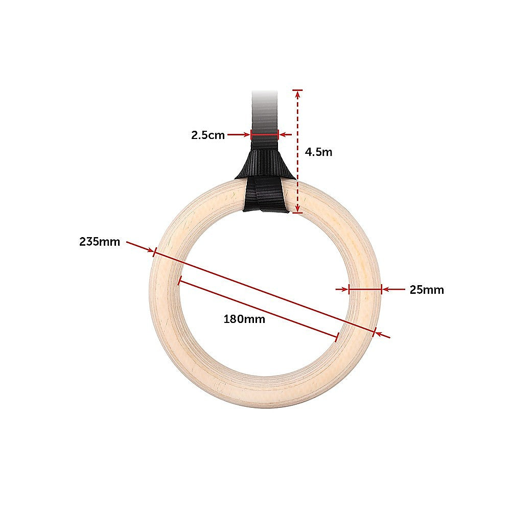 Gym Equipment & Accessories: Birch Wood Gymnastic Rings with Adjustable Straps  Strength & Calisthenics Training