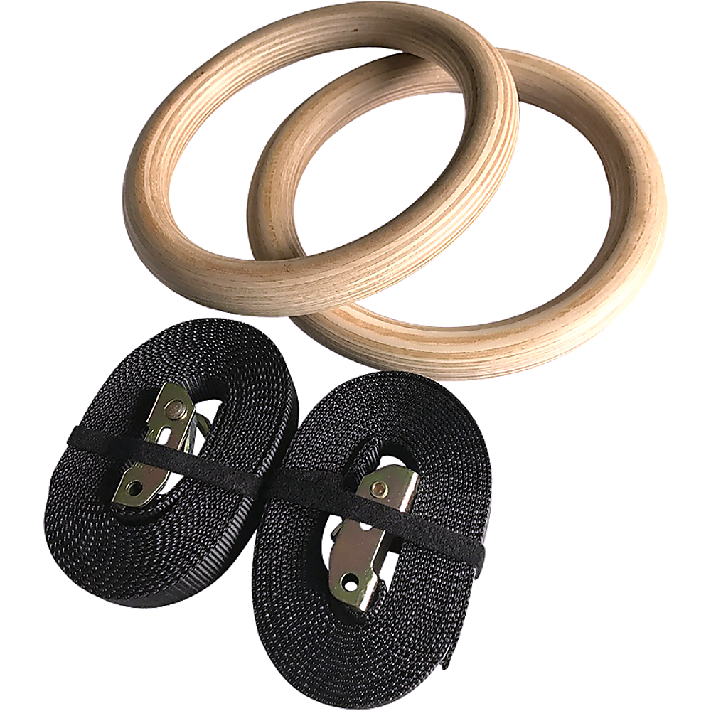 Gym Equipment & Accessories: Birch Wood Gymnastic Rings with Adjustable Straps  Strength & Calisthenics Training