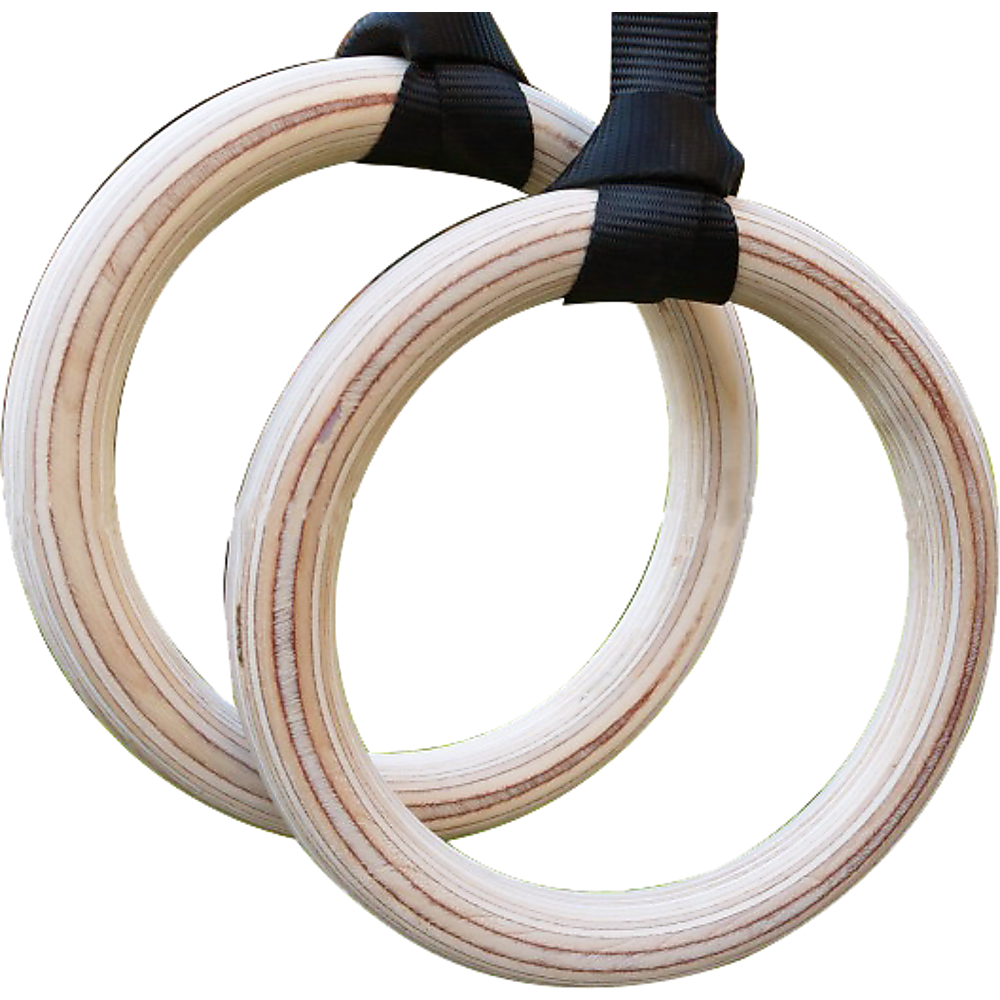 Gym Equipment & Accessories: Birch Wood Gymnastic Rings with Adjustable Straps  Strength & Calisthenics Training