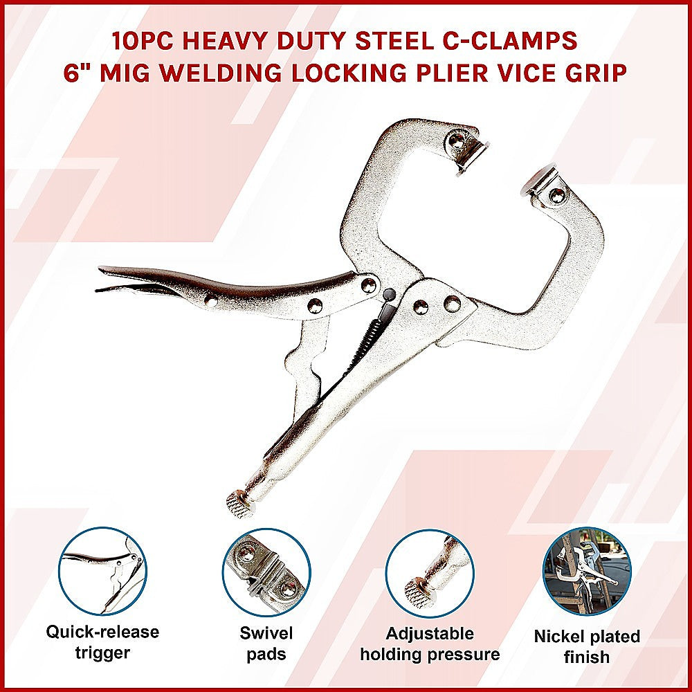 Masonry Tools: 10pc Heavy Duty Steel C-Clamps 6" Mig Welding Locking Plier Vice Grip
