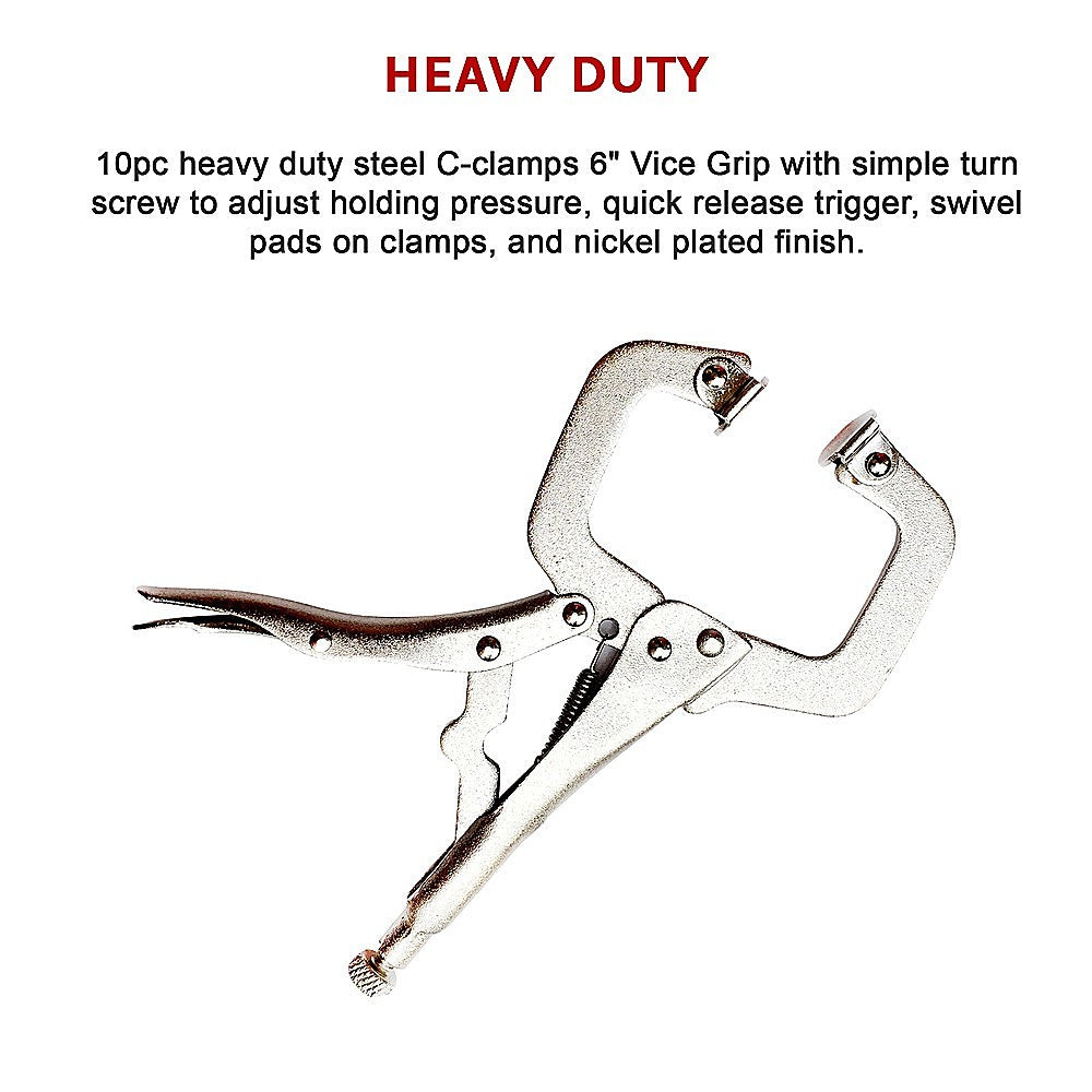 Masonry Tools: 10pc Heavy Duty Steel C-Clamps 6" Mig Welding Locking Plier Vice Grip