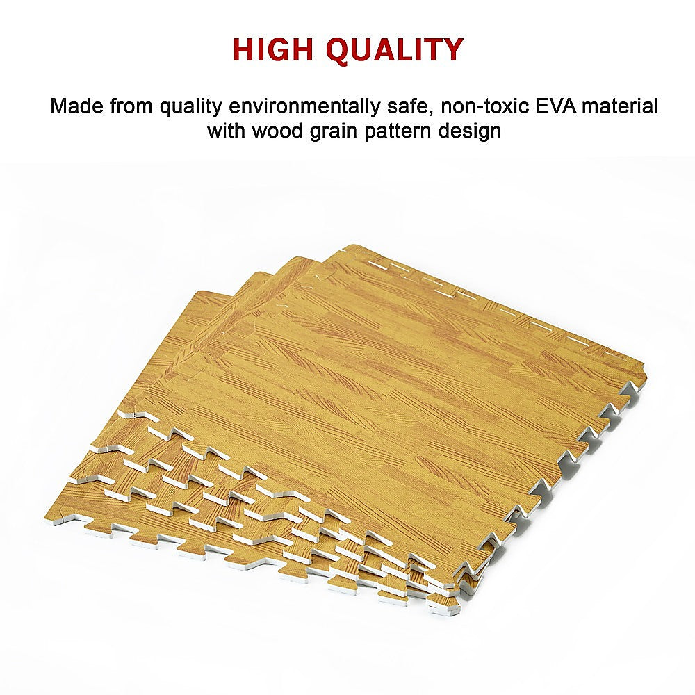 12 Tile EVA Interlocking Gym Floor Mats Wood Colour for Home Yoga