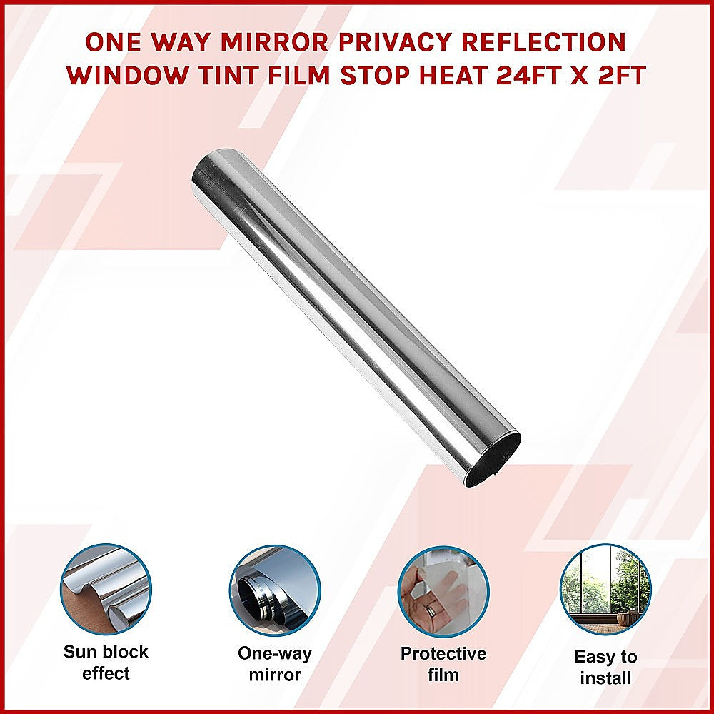 Building Materials: One Way Mirror Privacy Reflection Window Tint Film STOP HEAT 24Ft x 2Ft