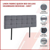 Headboards: Linen Fabric Queen Bed Deluxe Headboard Bedhead - Grey