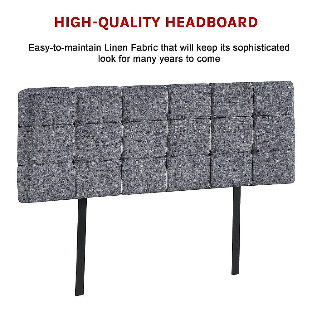 Headboards: Linen Fabric Queen Bed Deluxe Headboard Bedhead - Grey