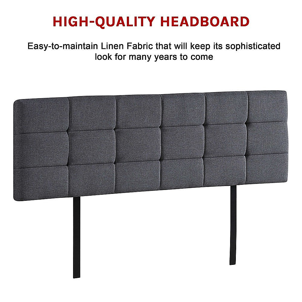 Headboards: Linen Fabric King Bed Deluxe Headboard Bedhead - Grey