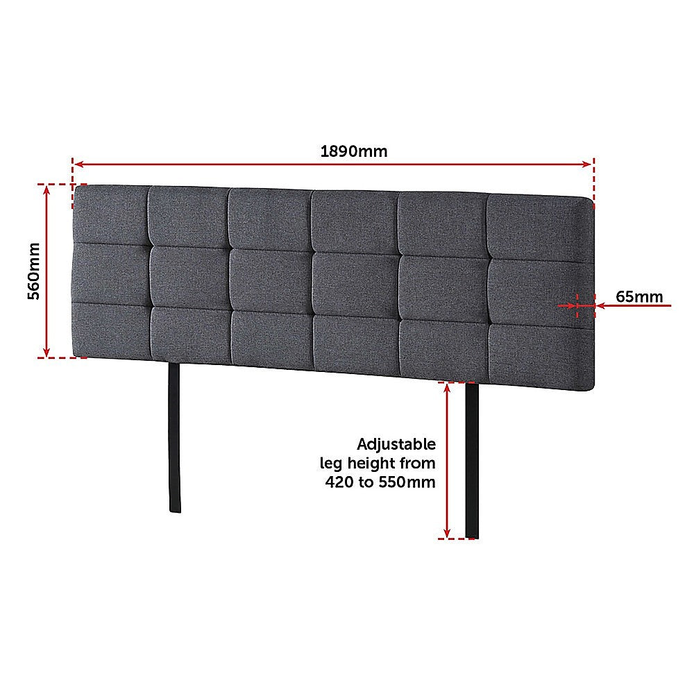 Headboards: Linen Fabric King Bed Deluxe Headboard Bedhead - Grey