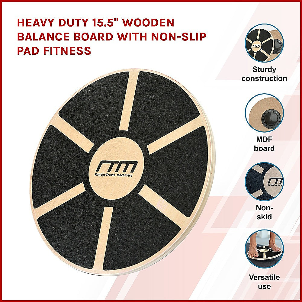 Yoga & Pilates: Heavy Duty 15.5" Wooden Balance Board with Non-Slip Pad for Fitness Training