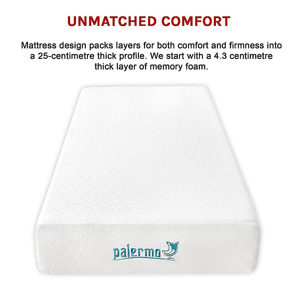 King Single Mattress: Single 25cm Gel Memory Foam Mattress  Dual-Layered Comfort with CertiPUR-US Certified Foam