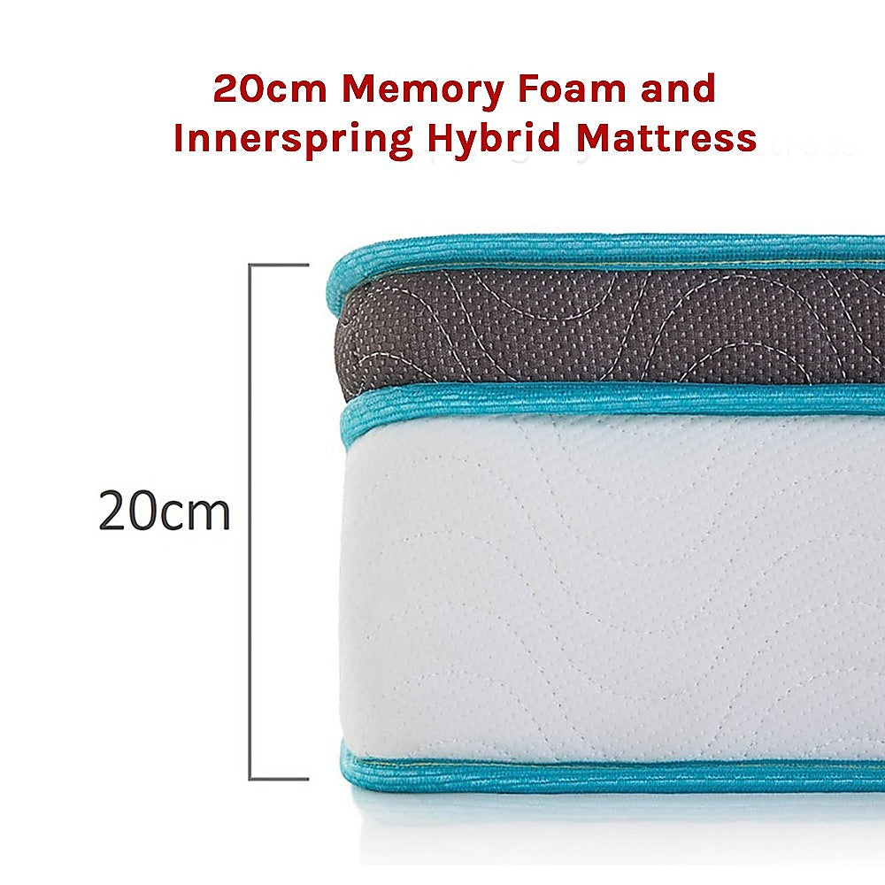 Single Mattress: Single 20cm Hybrid Mattress  Memory Foam and Innerspring Support
