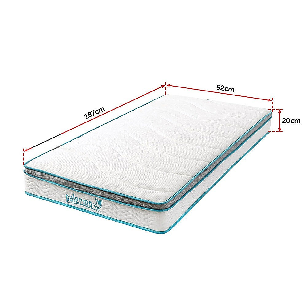 Single Mattress: Single 20cm Hybrid Mattress  Memory Foam and Innerspring Support
