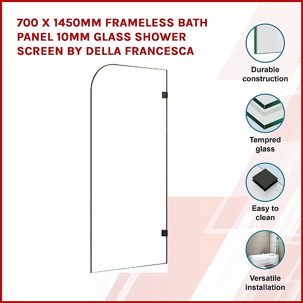 Shower Heads & Screens: 700 x 1450mm Frameless Bath Panel 10mm Glass Shower Screen By Della Francesca