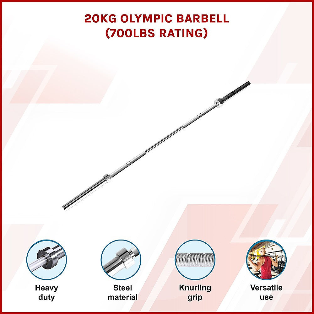 Gym Equipment & Accessories: 20kg Olympic Barbell 700lb Rated for Powerlifting Home Gym Training