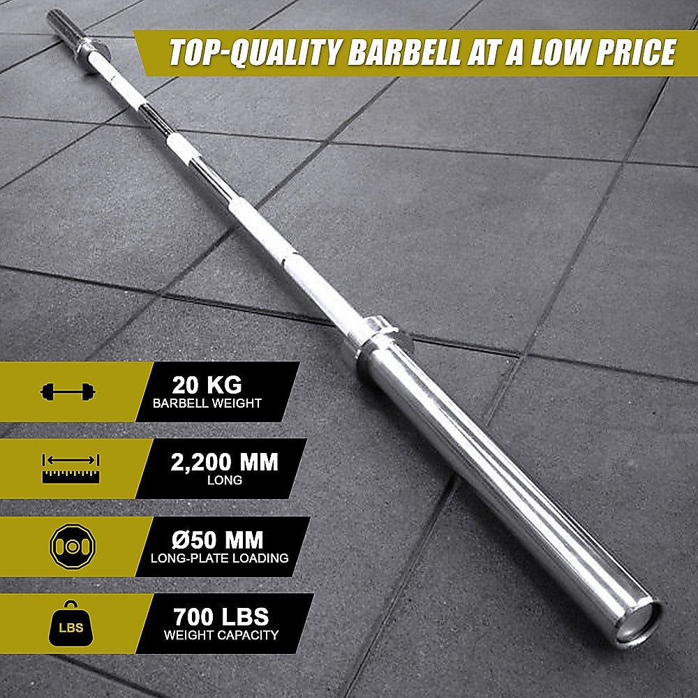 Gym Equipment & Accessories: 20kg Olympic Barbell 700lb Rated for Powerlifting Home Gym Training