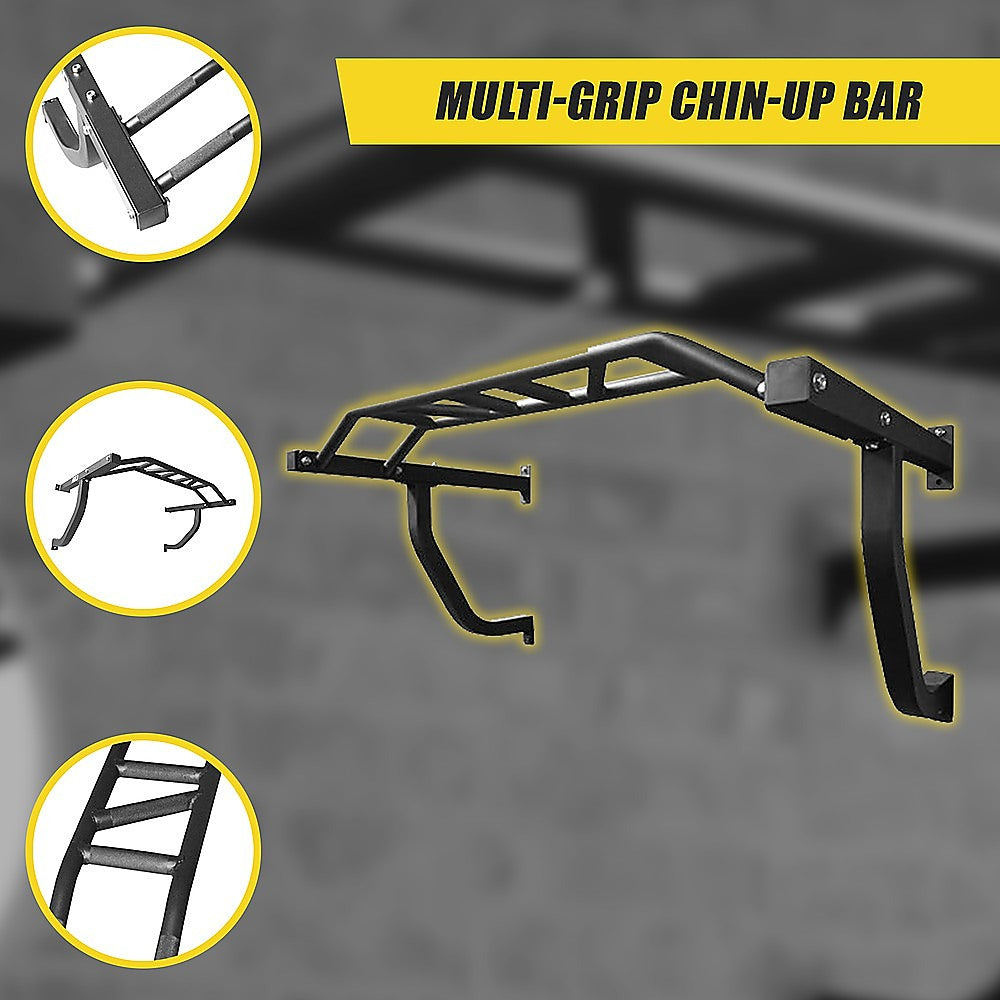 Gym Equipment & Accessories: Wall Mounted Multi Grip Chin Up Bar  Heavy Duty Pull Up Station for Upper Body Training