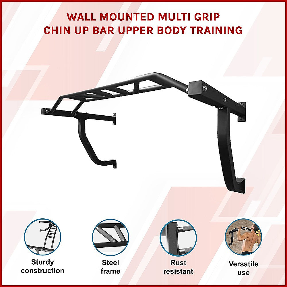 Gym Equipment & Accessories: Wall Mounted Multi Grip Chin Up Bar  Heavy Duty Pull Up Station for Upper Body Training