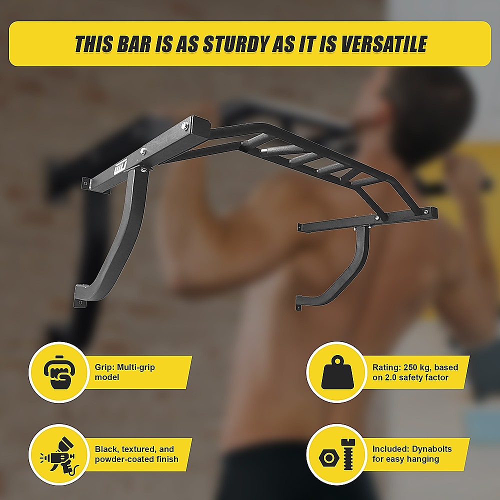 Gym Equipment & Accessories: Wall Mounted Multi Grip Chin Up Bar  Heavy Duty Pull Up Station for Upper Body Training