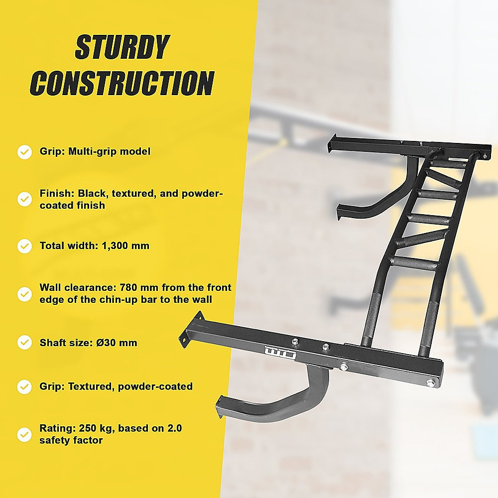 Gym Equipment & Accessories: Wall Mounted Multi Grip Chin Up Bar  Heavy Duty Pull Up Station for Upper Body Training