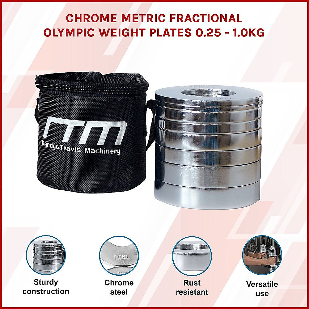 Weightlifting Machines & Racks: Chrome Metric Fractional Olympic Weight Plates 0.25 to 1kg Set