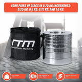 Weightlifting Machines & Racks: Chrome Metric Fractional Olympic Weight Plates 0.25 to 1kg Set
