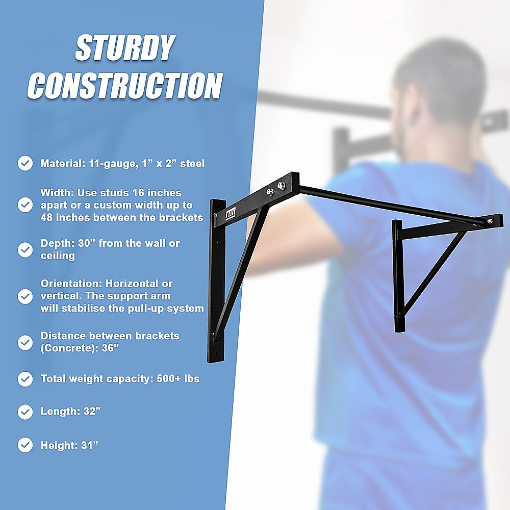 Gym Equipment & Accessories: Wall Mounted Pull Up Bar  Heavy Duty Chin Up Station for Home Upper Body Training