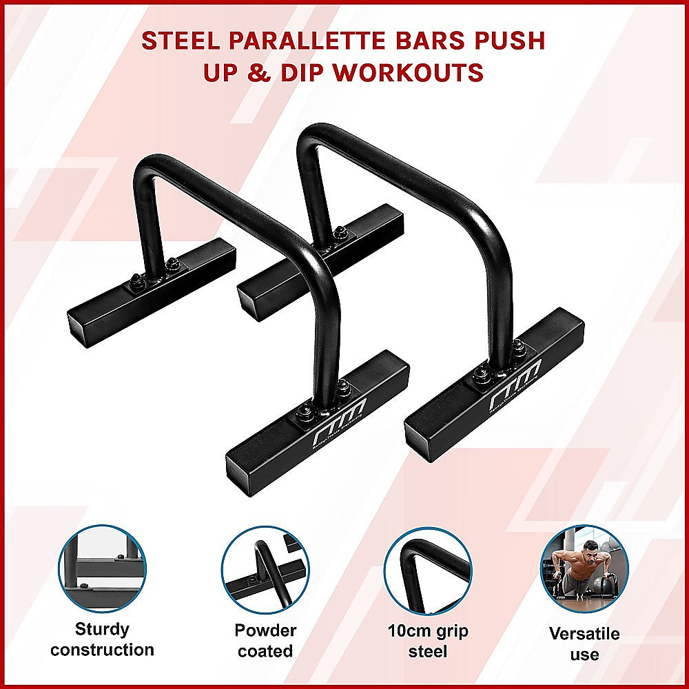 Gym Equipment & Accessories: Steel Parallette Bars for Push Ups, Dips & Calisthenics Home Strength Training