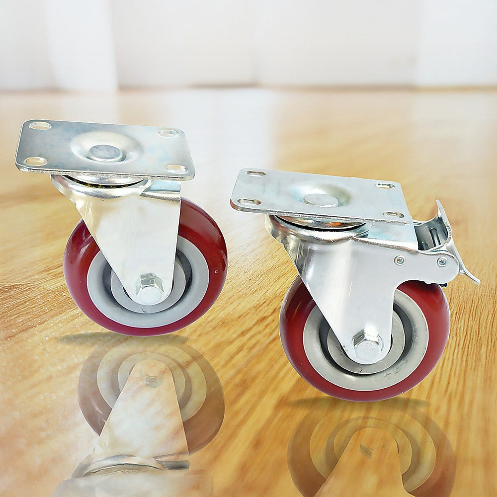 Ladders & Scaffolding: 4 x 4" Heavy Duty PU Swivel Castor Wheels With Brake