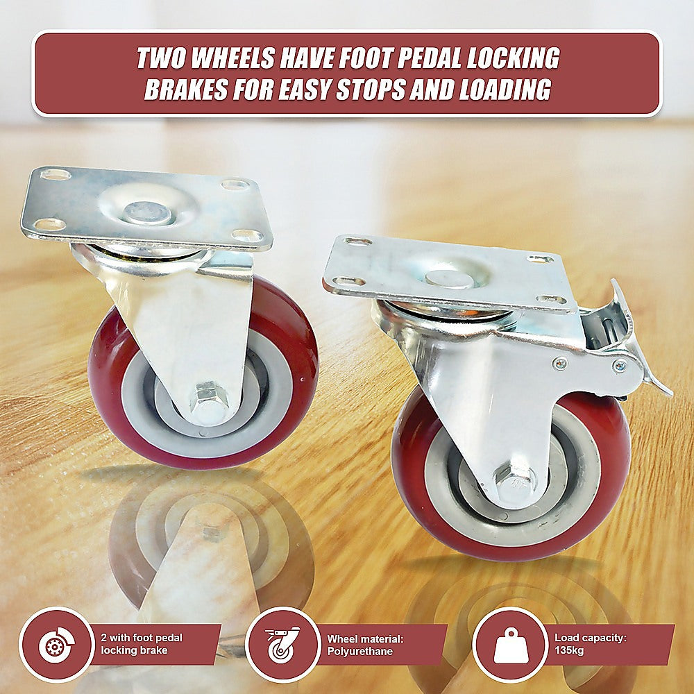 Ladders & Scaffolding: 4 x 4" Heavy Duty PU Swivel Castor Wheels With Brake