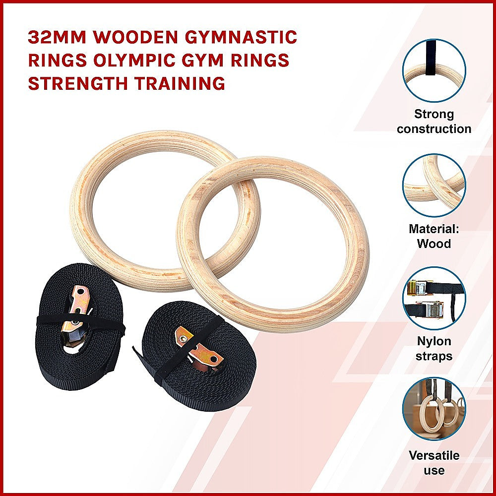 Gym Equipment & Accessories: 202mm Wooden Gymnastic Rings  Olympic Gym Strength Training & Fitness