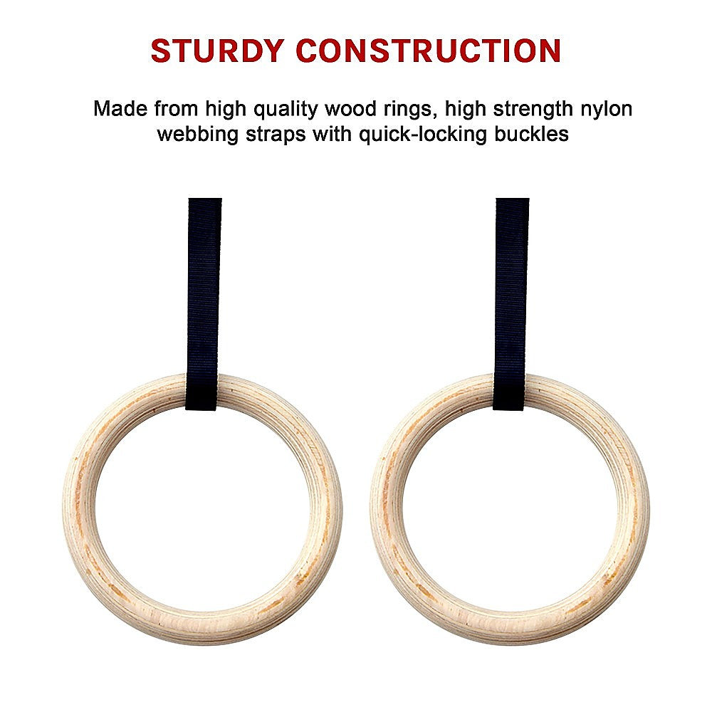 Gym Equipment & Accessories: 202mm Wooden Gymnastic Rings  Olympic Gym Strength Training & Fitness