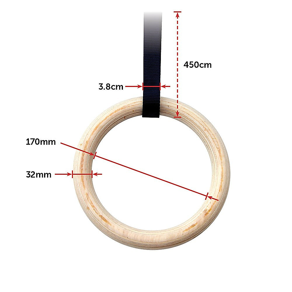 Gym Equipment & Accessories: 202mm Wooden Gymnastic Rings  Olympic Gym Strength Training & Fitness