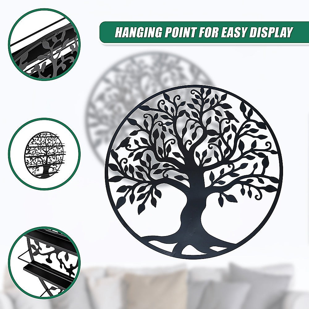 Garden Ornaments: Black Tree of Life Wall Art Hanging Metal Iron Sculpture Garden 60cm