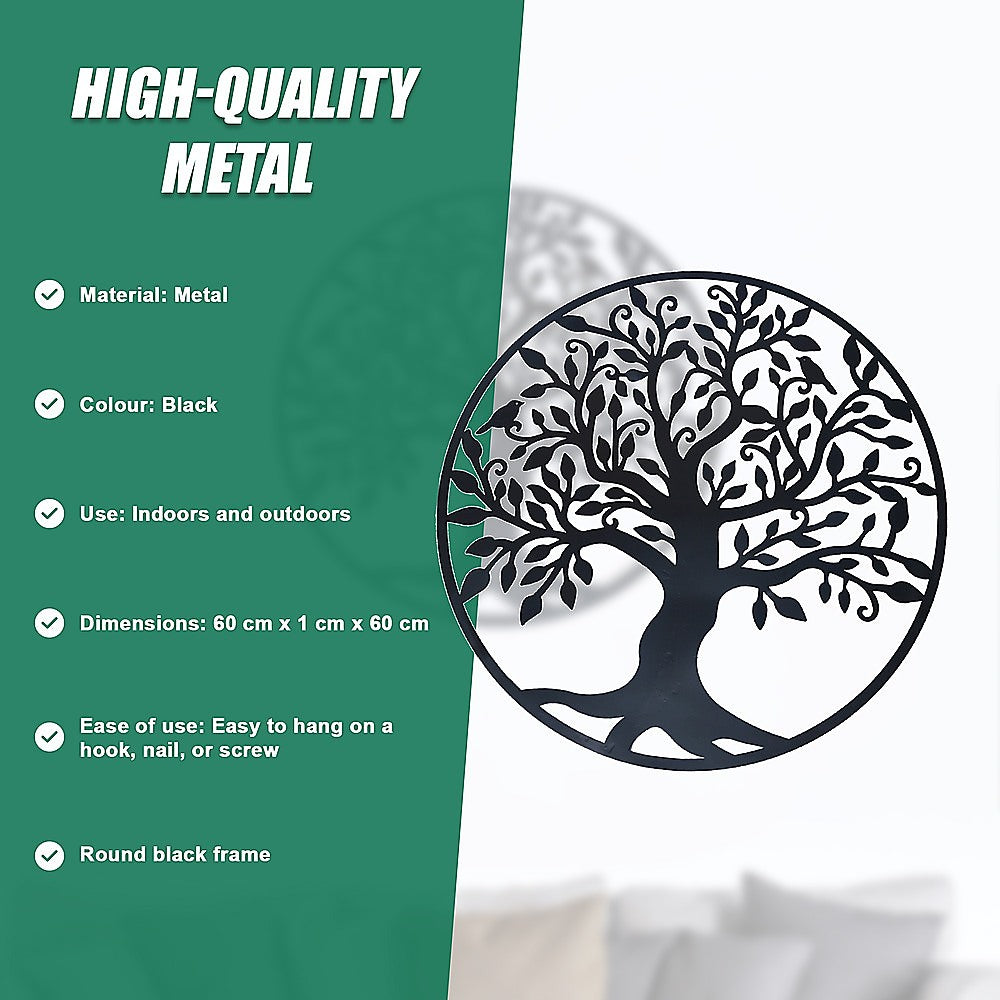 Garden Ornaments: Black Tree of Life Wall Art Hanging Metal Iron Sculpture Garden 60cm